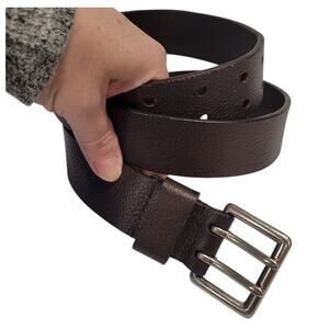 Relic Leather WMS Belt Brown Silver-tone Double Buckle 31" - 35" long Adjustable